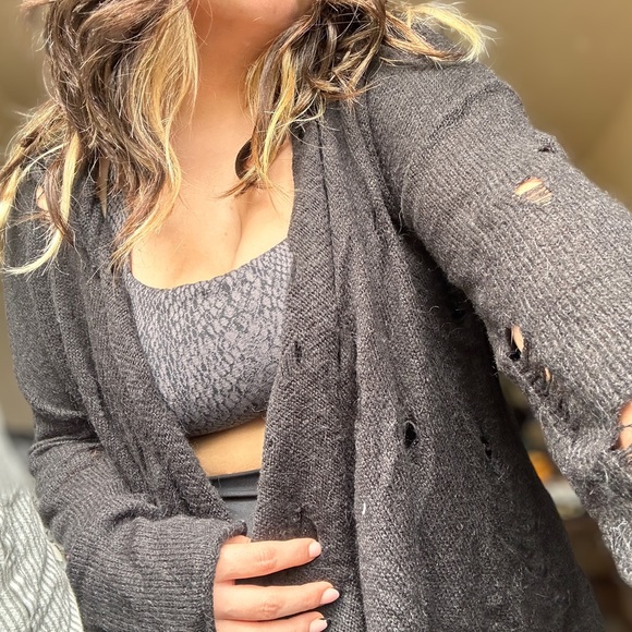 divided black distressed ripped grunge goth punk cardigan with hood size small - Picture 4 of 5